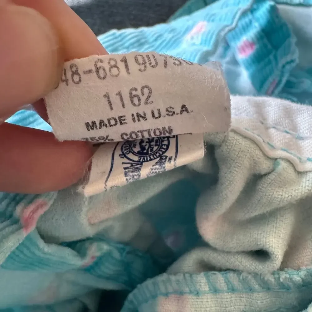 Vintage OshKosh B'Gosh Blue Corduroy Pink Flower Baby Overalls 6-9 Months - READ